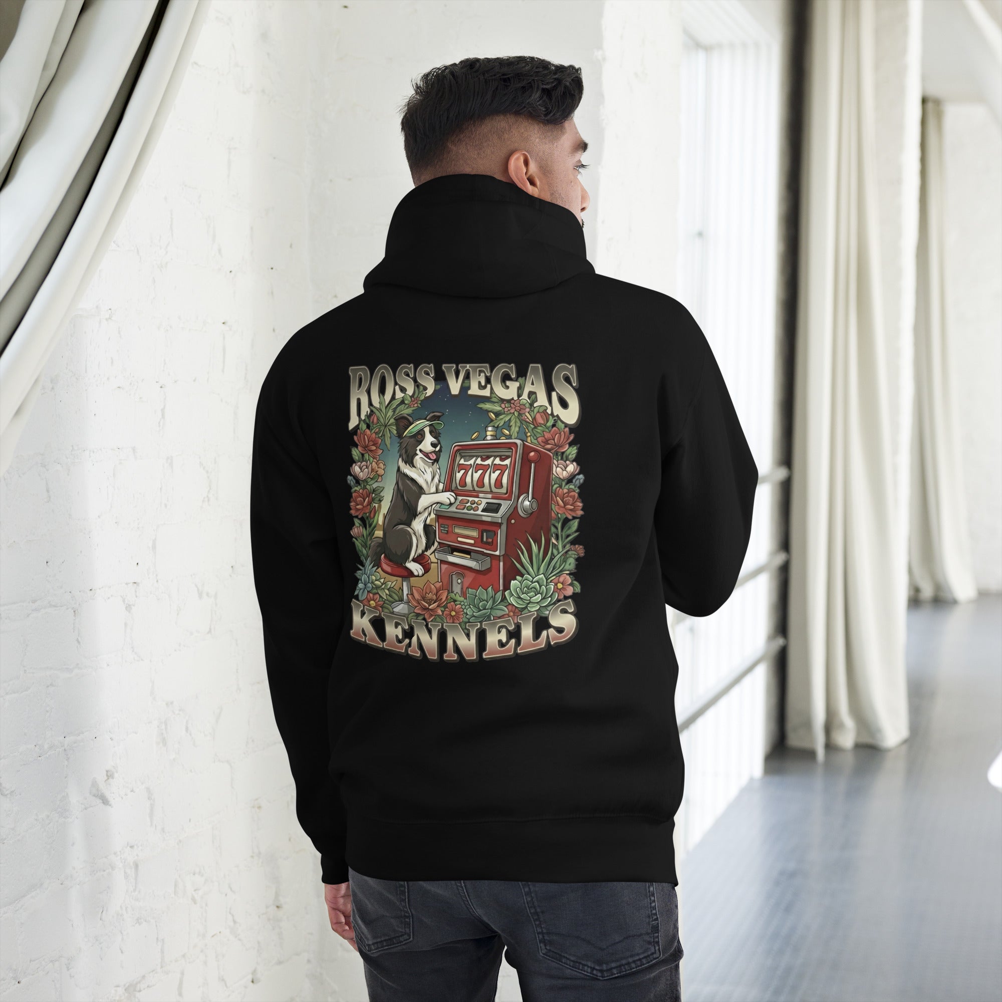 Ross Vegas Kennels black pullover hoodie - premium dog breeder apparel